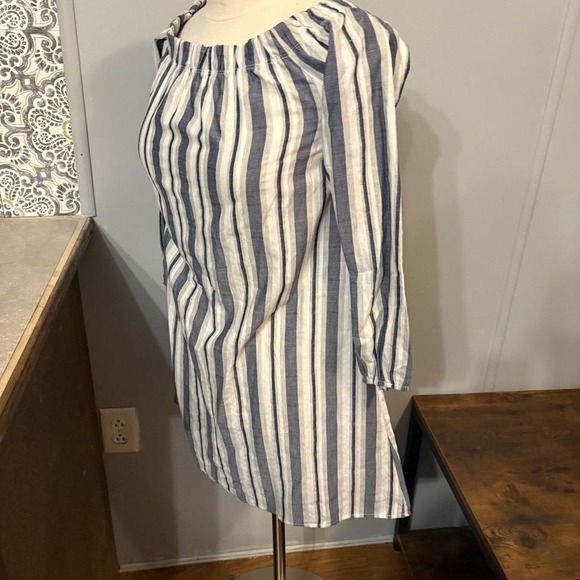 NWT Wrapper Navy Blue White Striped Off-Shoulder Dress Blouse (Women's Small) - Picture 3 of 7